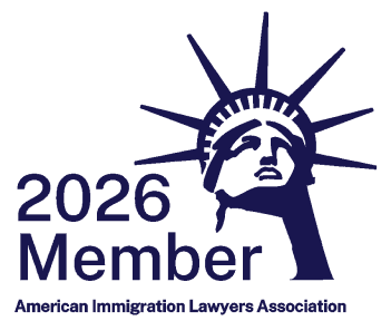 Logo with Statue of Liberty head and rays, and text '2026 Member' for the American Immigration Lawyers Association (AILA).